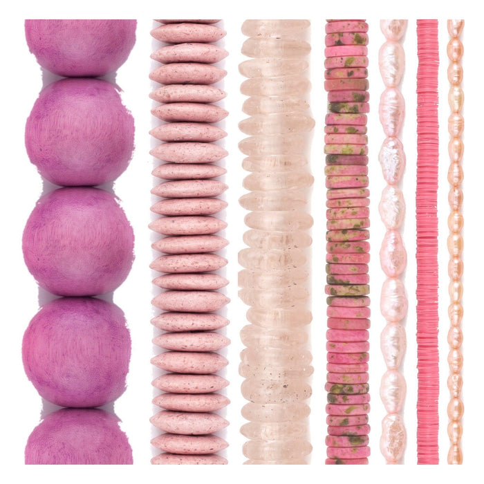 Pink Bead Set: Blush & Rose Glass, Bone & Pearl (7 Strands, 2-20mm)