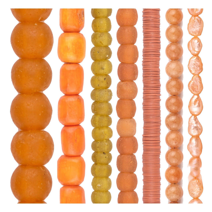 Orange Bead Set: Citrus & Coral Glass, Bone & Aventurine (7 Strands, 4-14mm)