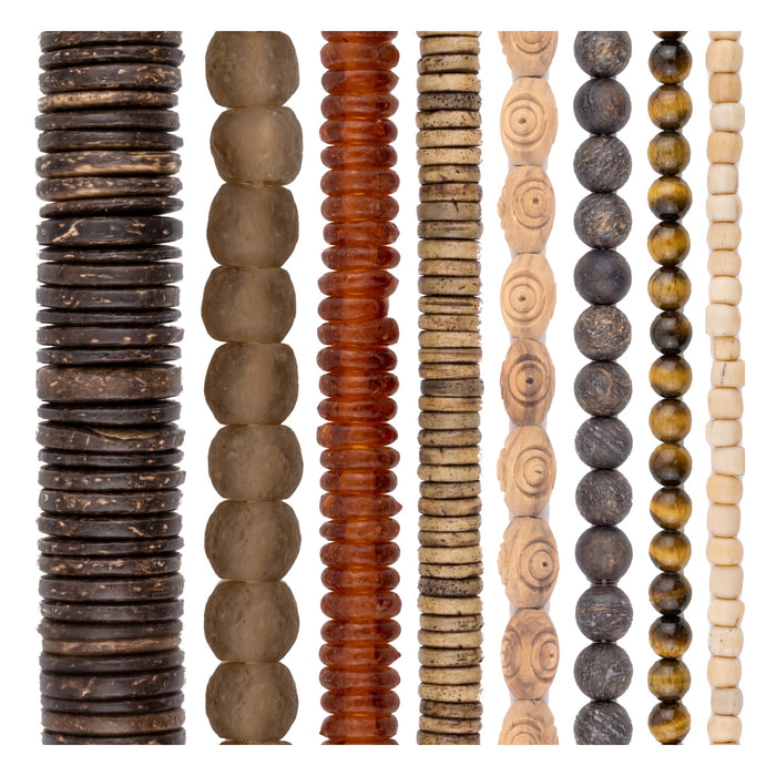 Brown Bead Set: Honey, Tiger Eye & Olive Wood (8 Strands, 4-20mm)