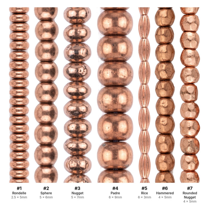 What's included, strands numbered 1-7: Copper Bead Set: Nugget, Padre & Rondelle