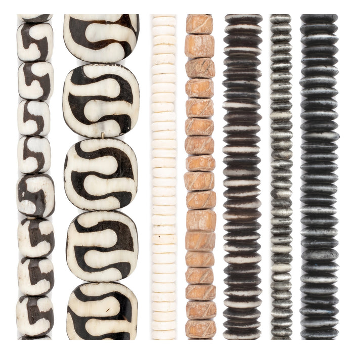 Bone Bead Set: Batik & Himalayan (7 Strands, 6-20mm)