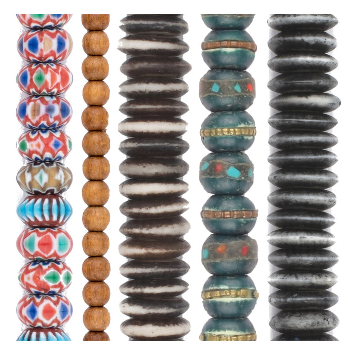 Nepal Bead Set: Chevron, Sandalwood & Himalayan Bone (5 Strands, 3-10mm)