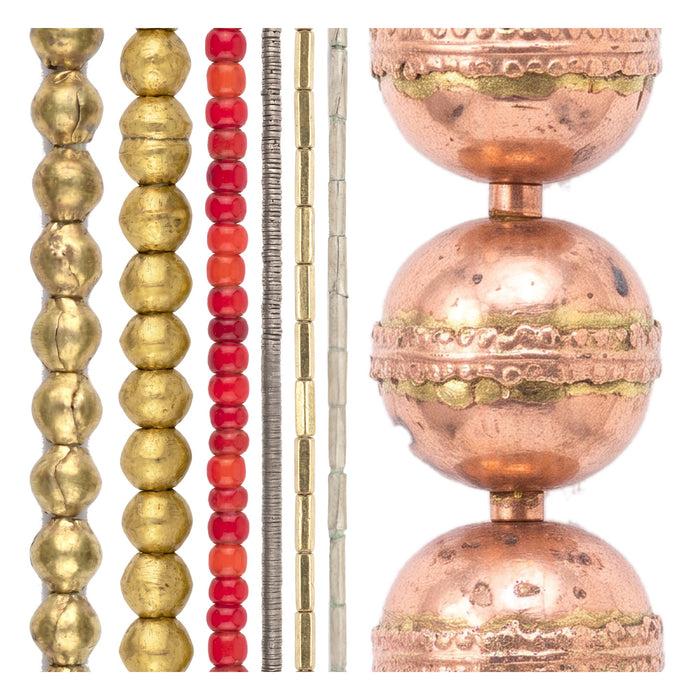 Ethiopian Bead Set: Brass, Silver & White Heart (7 Strands, 2-28mm)