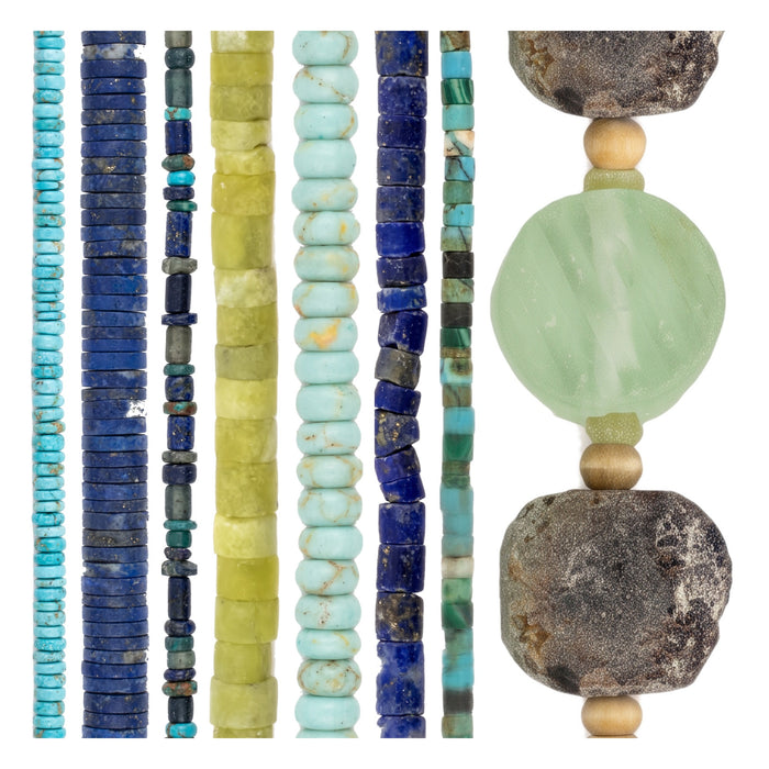Afghan Bead Set: Lapis, Turquoise & Roman Glass (8 Strands, 1-14mm)