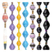 Paper bead set from Uganda with seven strands side by side in mixed, purple, yellow, turquoise, striped and black beads