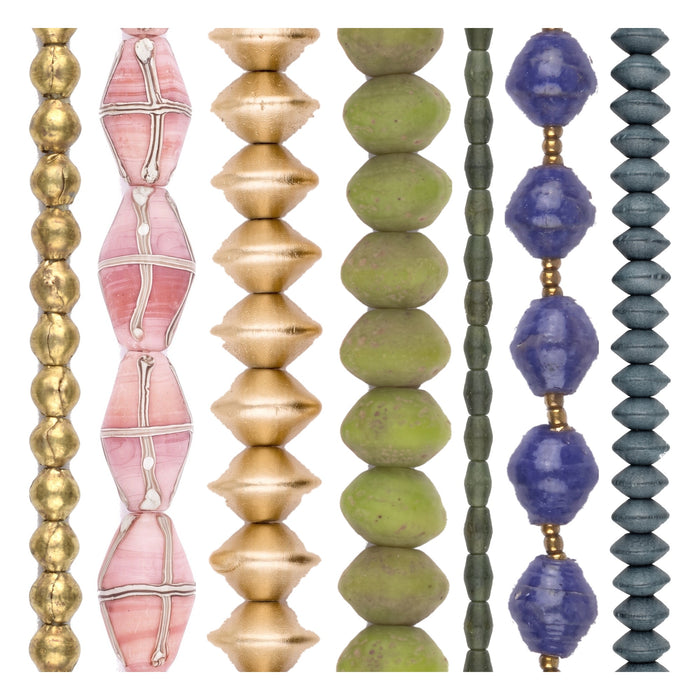 Bicone Bead Set: Brass, French Cross & Wood (7 Strands, 3-15mm)