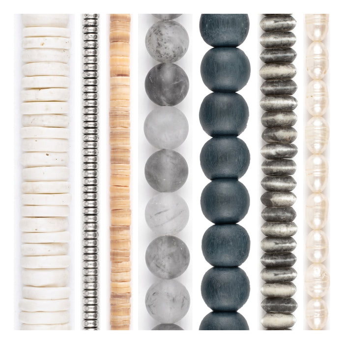 Minimalist Bead Set: White, Grey & Silver (7 Strands, 3-9mm)