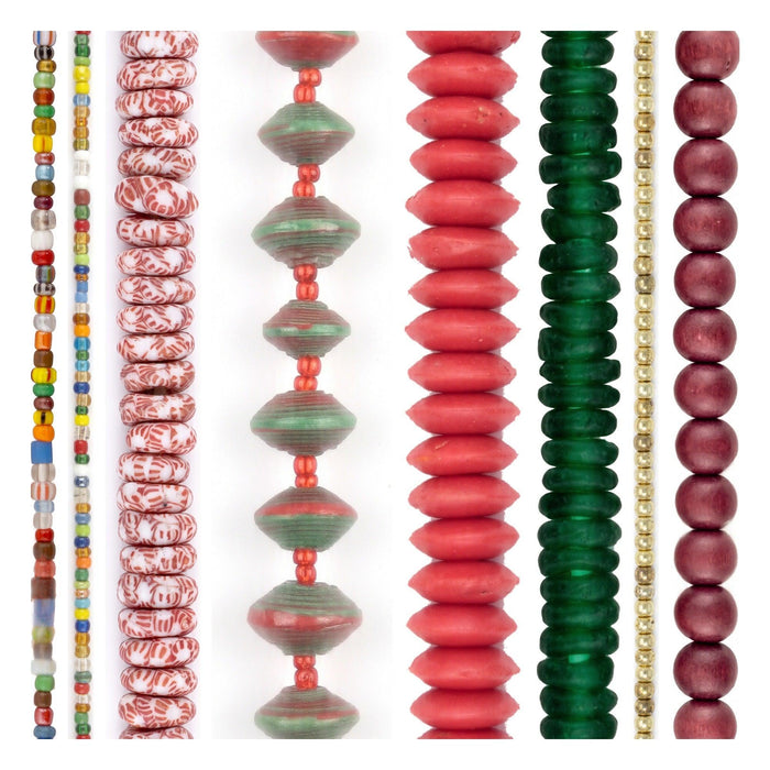 Christmas Bead Set: Red, Green & Gold (8 Strands, 2-27mm)
