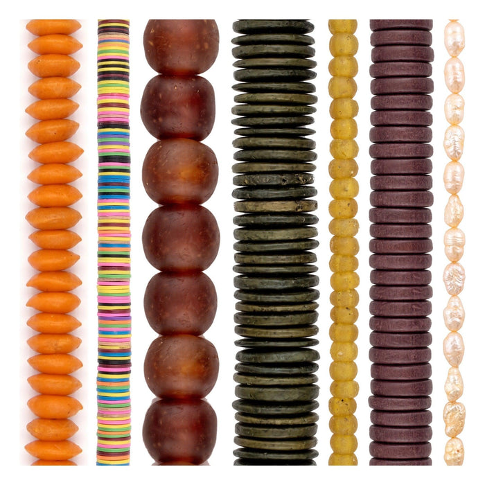 Fall Bead Set: Pumpkin, Amber & Olive (7 Strands, 4-20mm)