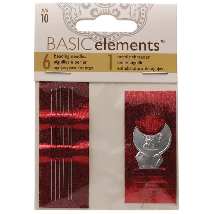 Size 10 English beading needles with threader on Basic Elements red backing card packaging