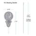 Size 12 beading needle and threader dimensions: needle 2.07 inches (51mm) long, 0.36mm diameter, threader 1.75 x 0.75 inch