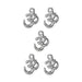 White bronze open Om charms, five silver pewter charms arranged in a group on white