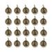 Antiqued brass Buddha charms, 20 round pewter charms with loops arranged in four rows of five