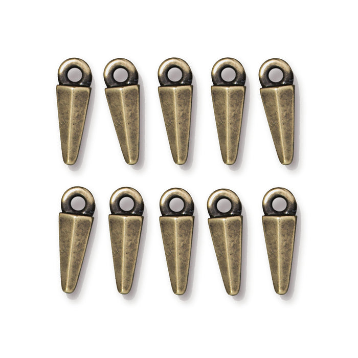 Antiqued brass small dagger charms, ten pewter charms arranged in two rows of five