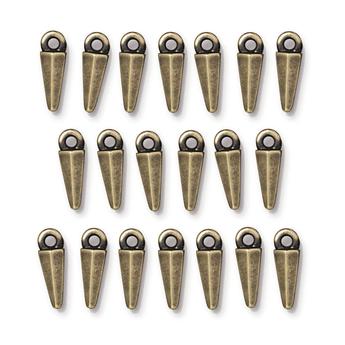 Antiqued brass small dagger charms with loops arranged in three rows of seven, six and seven
