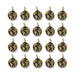 Antiqued brass earth charms arranged in a grid of four rows with five round globe charms each
