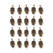 Antiqued brass miniature hamsa charms arranged in four rows of five
