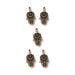 Antiqued brass miniature hamsa charms, five pewter charms arranged in a group on white