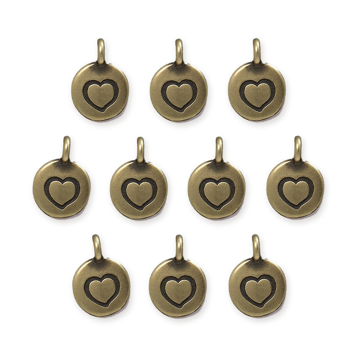 Antiqued Brass Heart Charm Set (10 Pack, 16x12mm)