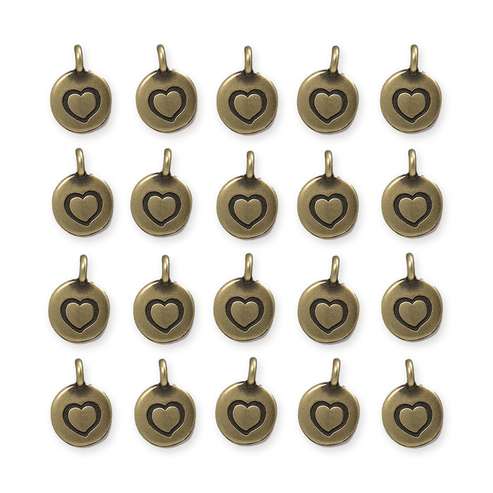 Antiqued Brass Heart Charm Set (20 Pack, 16x12mm)
