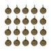 Antiqued brass blank round charms arranged in four rows of five, each with a top loop