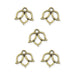 Antiqued brass open lotus charms, five pewter charms arranged in a group on a white background