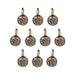 Antiqued brass full moon charms, ten hammered round pewter charms with loops arranged in rows