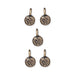 Antiqued brass full moon charms, five hammered-texture round pewter charms with loops arranged in a group