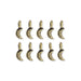 Antiqued brass crescent moon charms with hammered texture and top loop, arranged in two rows of five
