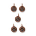 Antiqued copper puppy paw charms, five round pewter charms with raised paw prints and top loops
