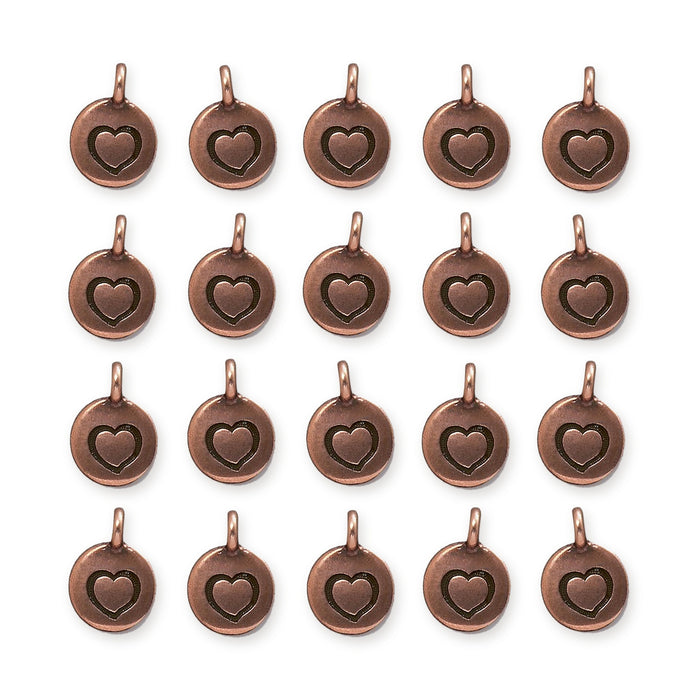 Antiqued Copper Heart Charm Set (20 Pack, 16x12mm)