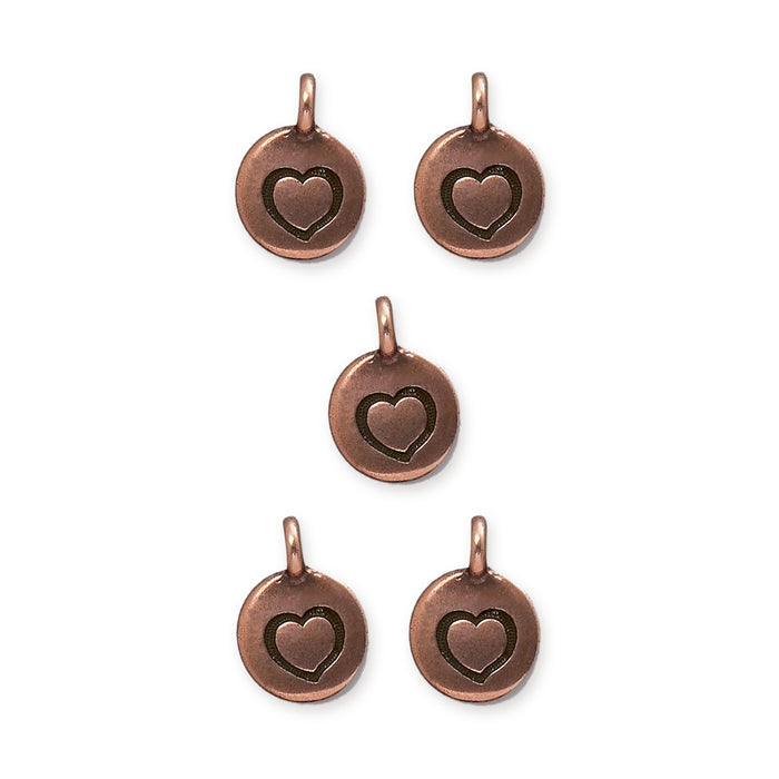 Antiqued Copper Heart Charm Set (5 Pack, 16x12mm)