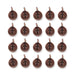 Antiqued copper cross charms with loops, twenty round pewter charms arranged in four rows of five