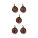 Five antiqued copper cross charms with loops, arranged in a group on a white background