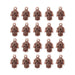 Antiqued copper hamsa hand charms arranged in a grid of four rows of five