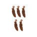 Antiqued copper feather charms, five pewter charms with loops arranged in two rows