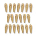 Gold plated small dagger charms arranged in three rows, showing all 20 pieces with loops at the top