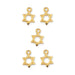 24K gold plated Star of David charms, five charms with loops arranged in a pattern on a white background