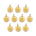 24K gold plated lotus charms, ten round coin charms with embossed lotus flowers arranged in rows