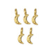 Five gold plated crescent moon charms with hammered texture and top loops, arranged on a white background