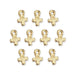 24K gold plated miniature cross charms, ten pieces arranged in rows on a white background