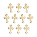 24K gold plated small cross pendants, ten charms arranged in rows on white