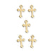 Five 24K gold plated small cross pendants with top loops, arranged in a group on white