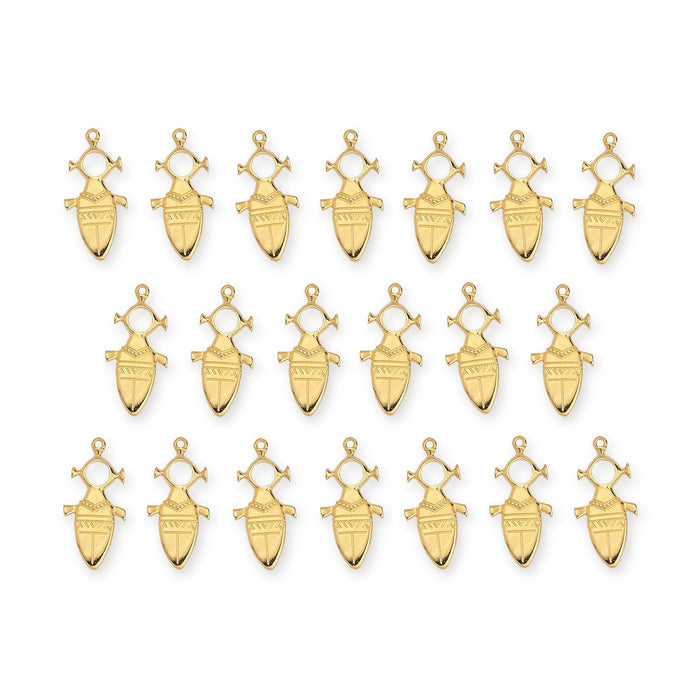 24K gold plated Tuareg motif pendants laid out in three rows, showing 20 charms