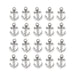 Antiqued silver pewter anchor charms arranged in four rows of five on a white background