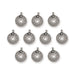 Antiqued silver Asian coin charms arranged in rows, ten pewter charms with center holes and top loops