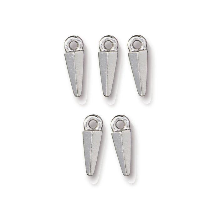 White bronze small dagger charms, five silver pewter charms with top loops arranged in two rows