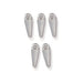 White bronze small dagger charms, five silver pewter charms with top loops arranged in two rows