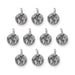 Antiqued silver Earth charms, ten round pewter globe charms with loops arranged in rows