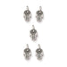 Antiqued silver miniature hamsa charms, five pewter charms arranged on white